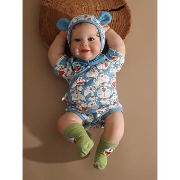 嬰姿初生嬰兒新生男女寶寶純棉包屁衣夏透氣薄款短袖可愛三角哈衣