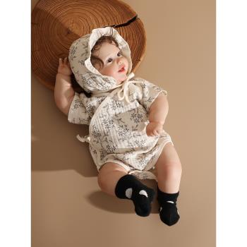 嬰姿新生嬰兒包屁衣夏季薄款短袖透氣男女寶寶衣服連體衣哈衣爬服