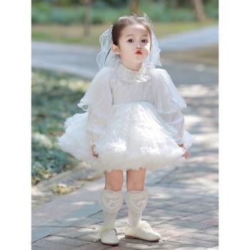 洛麗塔女童公主裙寶寶生日周歲連衣裙婚禮花童禮服白色tutu裙
