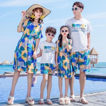 沙灘親子裝夏裝一家三四口全家裝海邊度假母女母子裝三亞旅遊套裝