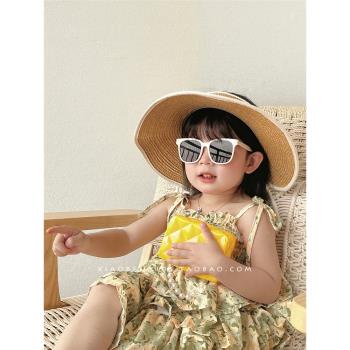 兒童草帽夏季洋氣女童防曬帽遮陽帽寶寶帽子空頂太陽帽大帽檐女孩