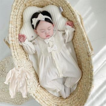 嬰兒衣服春秋裝新生女寶寶百日宴周歲禮服套裝連體衣公主哈衣