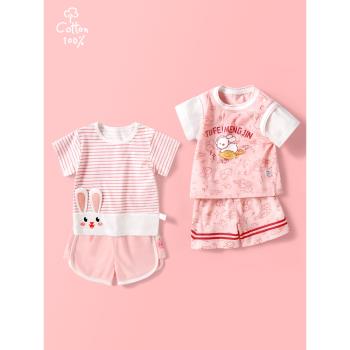 嬰兒短袖套裝夏季薄款男童寶寶夏裝女童洋氣睡衣2023新款兒童衣服