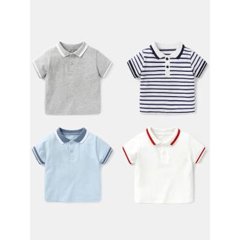 夏季條紋t恤男童polo衫短袖夏裝女童帶領子體恤嬰兒寶寶襯衫小童