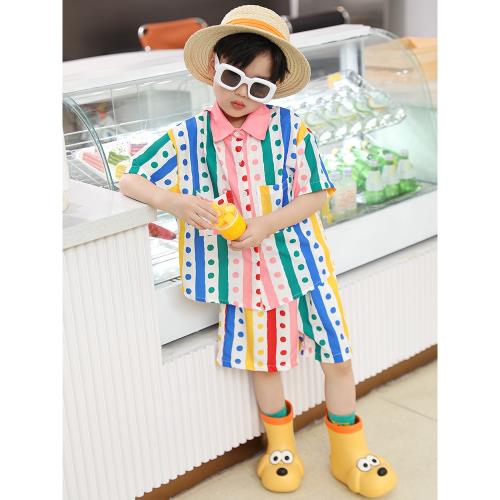 男童襯衫短袖套裝多巴胺穿搭兒童痞帥夏季海邊沙灘彩色夏天短褲潮