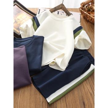韓版男童短袖套裝薄款中大童寶寶休閑兩件套洋氣夏季童裝兒童中褲