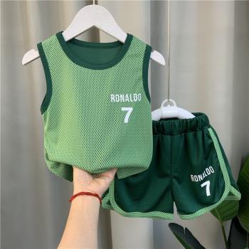 男童夏裝套裝2023新款洋氣寶寶網紅運動籃球衣服兒童酷帥背心童裝