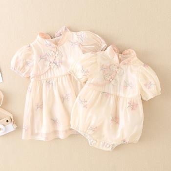 百天嬰兒夏裝公主裙女寶寶旗袍夏季薄款連衣裙子滿月周歲禮服衣服