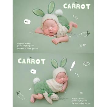 新生兒拍照服裝兔子主題寶寶滿月百天照服裝影樓嬰兒拍照衣服道具