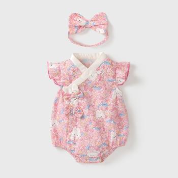 滿月嬰兒衣服夏天女寶寶百天旗袍夏季薄款套裝超萌純棉包屁衣夏裝