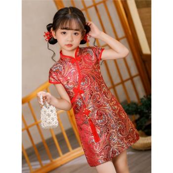 女童旗袍禮服唐裝中國風中式古箏中國風紅色新兒童服裝連衣裙現代