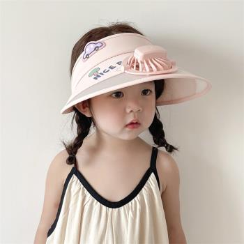 兒童夏天運動帽女童電風扇空頂帽大帽檐防曬防紫外線寶寶帽子遮陽