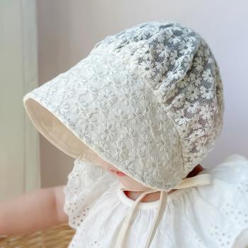 ins夏季薄款韓國嬰兒蕾絲透氣遮陽帽女寶寶甜美可愛公主宮廷帽子