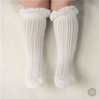 2023韓版嬰兒襪子女寶寶公主蕾絲花邊中筒襪鏤空長筒襪夏季薄