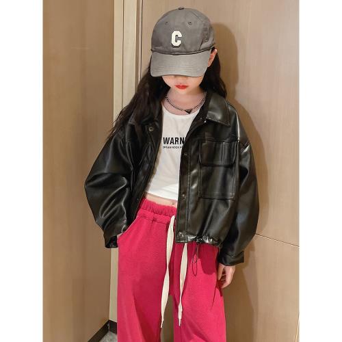 女童外套春秋款2025新款洋氣夾克女大童春季上衣兒童炸街春裝皮衣