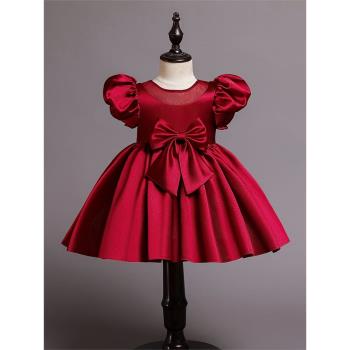 女寶寶夏季禮服公主裙女童紅色周歲連衣裙生日主持人抓周衣服裙子