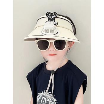 夏季防曬兒童帽子帶電風扇大檐男童空頂帽戶外防紫外線女童太陽帽
