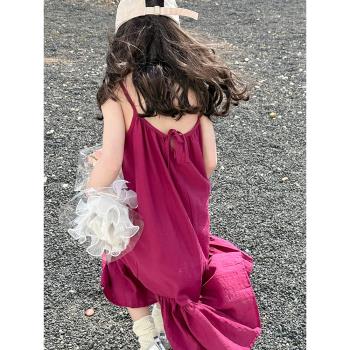 女童夏款連衣裙高級感夏季2024新款兒童吊帶裙子薄款夏裝洋氣紅色