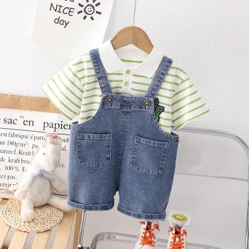 男童夏季牛仔套裝洋氣韓版寶寶夏裝短袖背帶褲兩件套小童嬰兒衣服