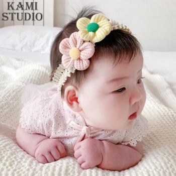 可愛花朵新生兒護囟門女寶寶發帶