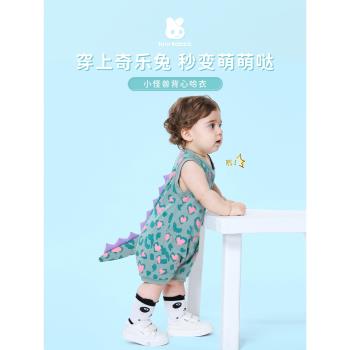 嬰兒衣服夏季寶寶哈衣怪獸連體衣純棉薄款2025年新款卡通爬服夏裝