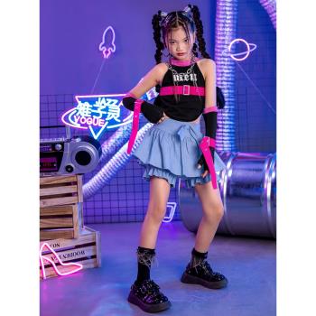 兒童爵士舞套裝上衣裙子六一女童Jazz舞蹈演出服潮少兒街舞服裝酷