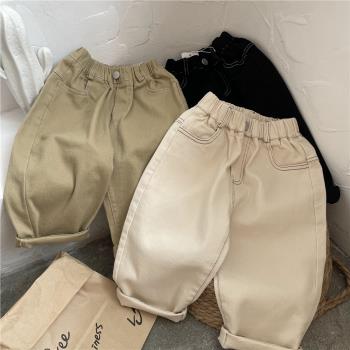 韓國男女童純色明線彈力直筒長褲