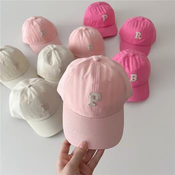 韓國爆款粉色系春夏兒童棒球帽薄款新款洋氣簡約字母女童鴨舌帽子