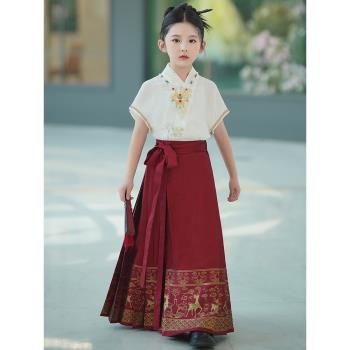 女童馬面裙夏款兒童夏天新中式國風古風套裝2023新款古裝漢服唐裝