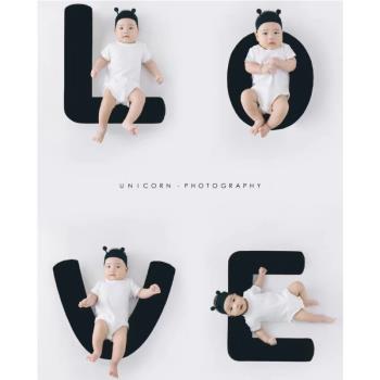 love百天拍照道具衣服100天百日照半歲百歲嬰兒寶寶兒童攝影服裝