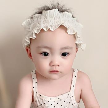 2023女寶寶發帶嬰兒發飾蕾絲木耳邊護囟門頭飾可愛公主滿月護鹵門
