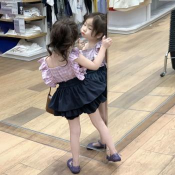 女寶寶格子上衣蛋糕裙褲套裝兒童時髦半身裙夏女童洋氣夏裝兩件套