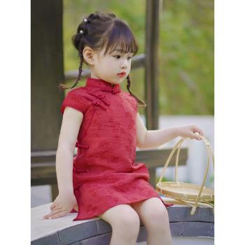 女童旗袍夏季薄款小女孩寶寶演出服兒童中國風改良紅色宴會禮服裙