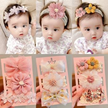 0-1歲嬰兒發帶女寶寶護囟門帽頭花韓國新生兒公主周歲頭飾蝴蝶結