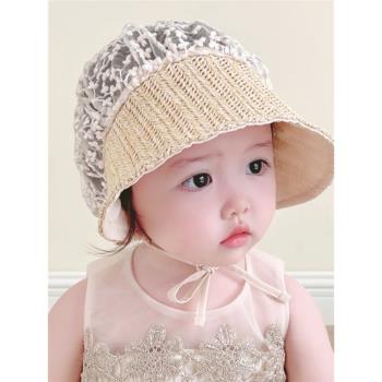 嬰兒遮陽帽夏款防曬草帽超萌可愛寶寶帽子出游薄款女童蕾絲太陽帽