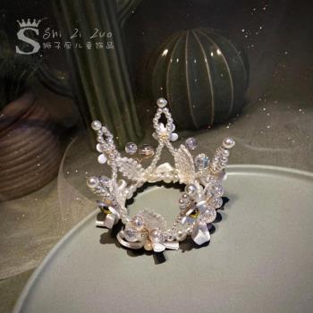 珍珠簡約小皇冠兒童頭飾圓形公主可愛王冠小女孩寶寶生日拍照發飾