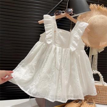 女童連衣裙夏季2023新款兒童裝白色紗裙韓版洋氣時髦背心公主裙子