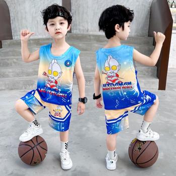 奧特曼男童夏裝籃球服速干套裝2023新款兒童夏季背心寶寶運動球衣