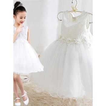蓬蓬女童婚紗裙白色洋氣晚禮服