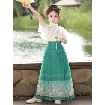 夏季馬面裙女童古風薄款日常套裝兒童中國風漢服小女孩半身裙唐裝