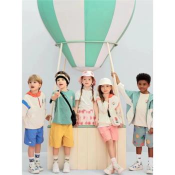 韓國童裝潮品店夏季新款男女童熱氣球科技棉速干短袖梭織短褲套裝