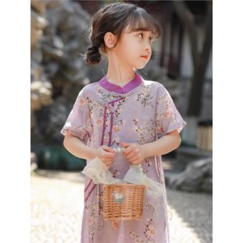 女童旗袍新款夏季2023中國風連衣裙夏復古民國風改良兒童漢服唐裝