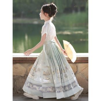 女童明制改良馬面裙套裝女孩中國風漢服童裝薄款兒童古風唐裝夏季