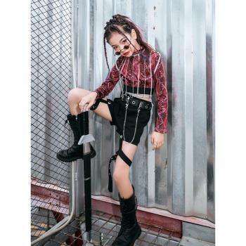 女童爵士舞套裝兒童嘻哈街舞演出服潮酷服裝少兒舞蹈時髦網紅衣服
