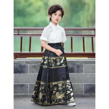 男童馬面裙2024新款古風漢服套裝中國風唐裝兒童國學男孩古裝夏季