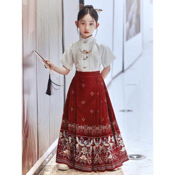 兒童套裝馬面裙國風新中式古裝改良漢服古風薄款女童明制唐裝夏裝