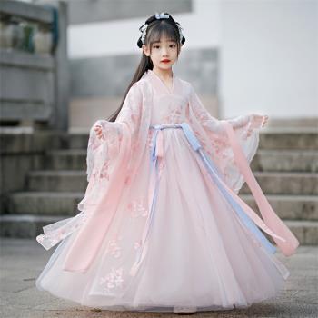 漢服女童古裝春季2023新款兒童古風超仙唐裝中國風小女孩網紗襦裙