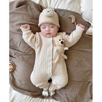 嬰兒毛衣連體衣春秋季針織開衫外套洋氣0-1歲男女寶寶秋裝外出服3