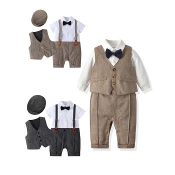 嬰兒夏季影樓拍攝小西裝一歲男寶寶百天周歲宴禮服紳士帽哈衣西服