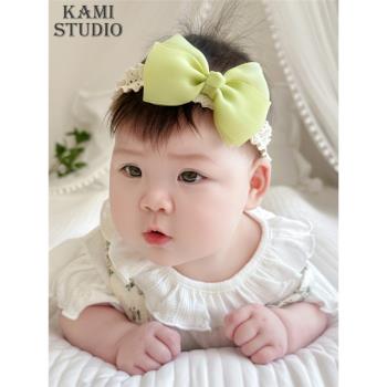 韓版嬰幼兒頭飾女寶寶周歲發飾小女孩可愛蝴蝶結發帶嬰兒滿月頭花